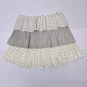 Polly Short Pleated Skirt Black White‎ Polka Dot Tiered Ruffle Womens Size 4